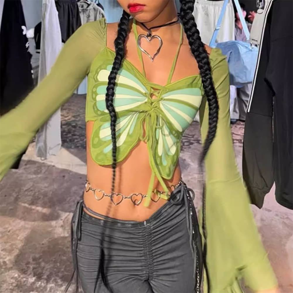 Haut court dos nu à motif papillons