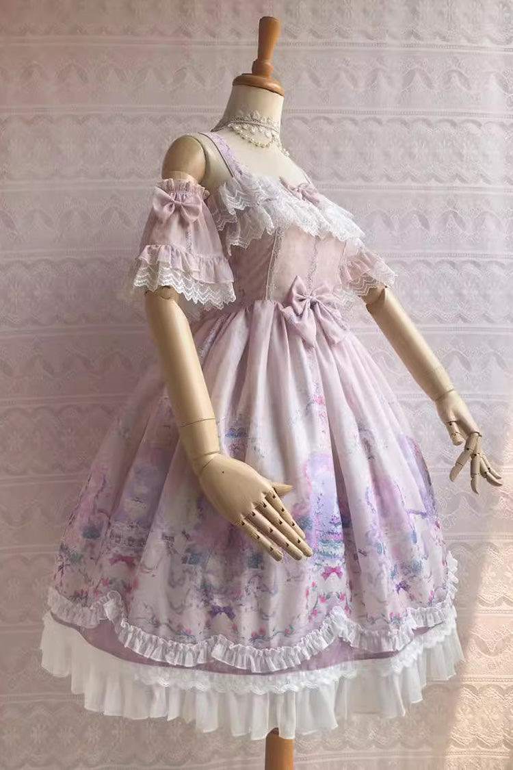 Sweetie Violet Unicorn Print Ruffle Jsk Dress - Secret Garden Lolita