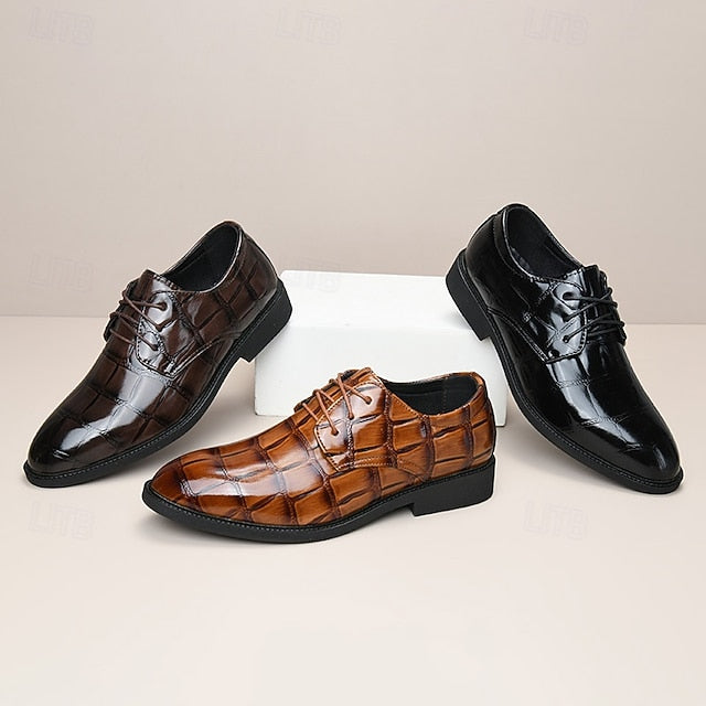 Leather Brown Men's Shoes Crocodile-Pattern Dress