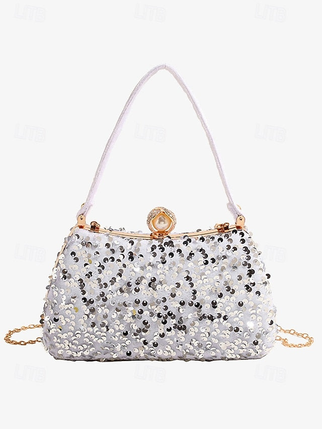 Pearl Sequin Black Accent – with Clutch Women's Evening
