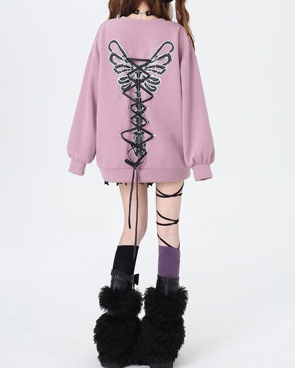 Butterfly Grunge Lace-Up Skeleton Sweatshirt