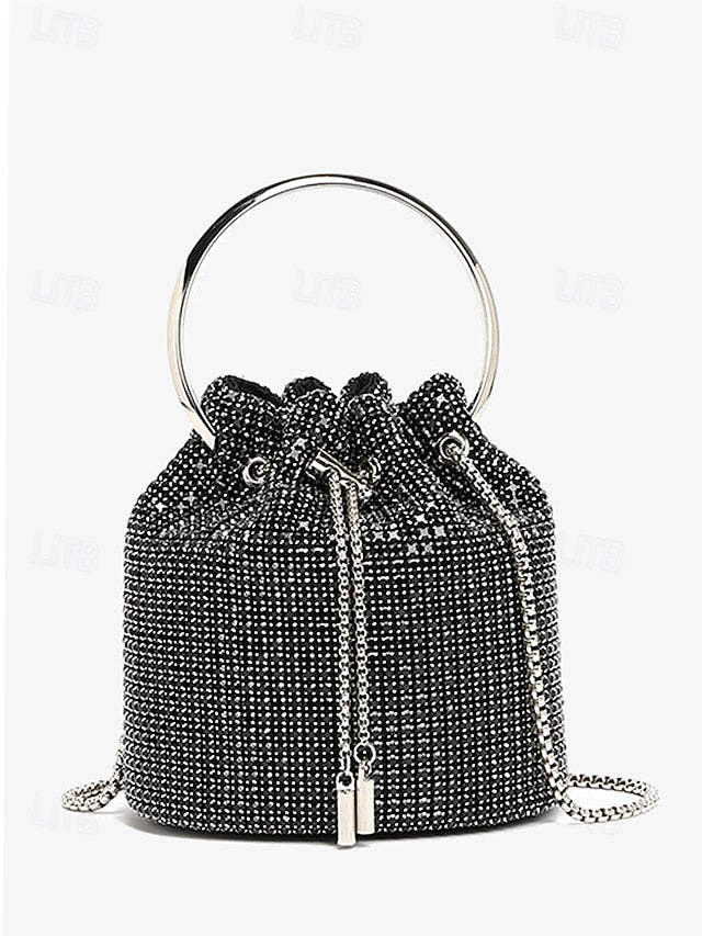 Bucket Bag Sparkling Silver Women's Rhinestone with Metal