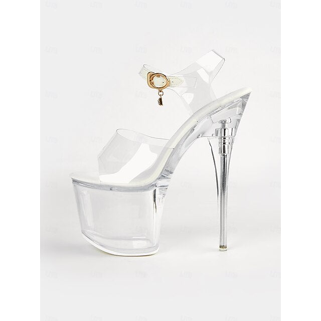 Heel - Sandals Platform Strap Transparent Clear High with Ankle