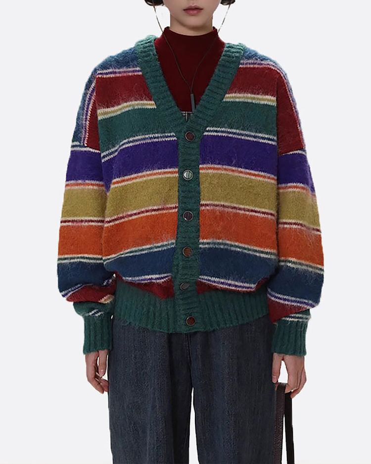 Cardigan rayé de couleur confortable