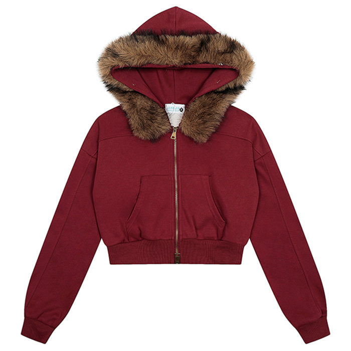 y2k aesthetic cropped fur hoodie boogzel clothing