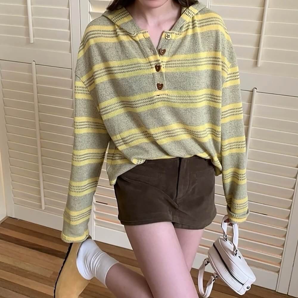 yellow striped heart buttons hoodie boogzel clothing