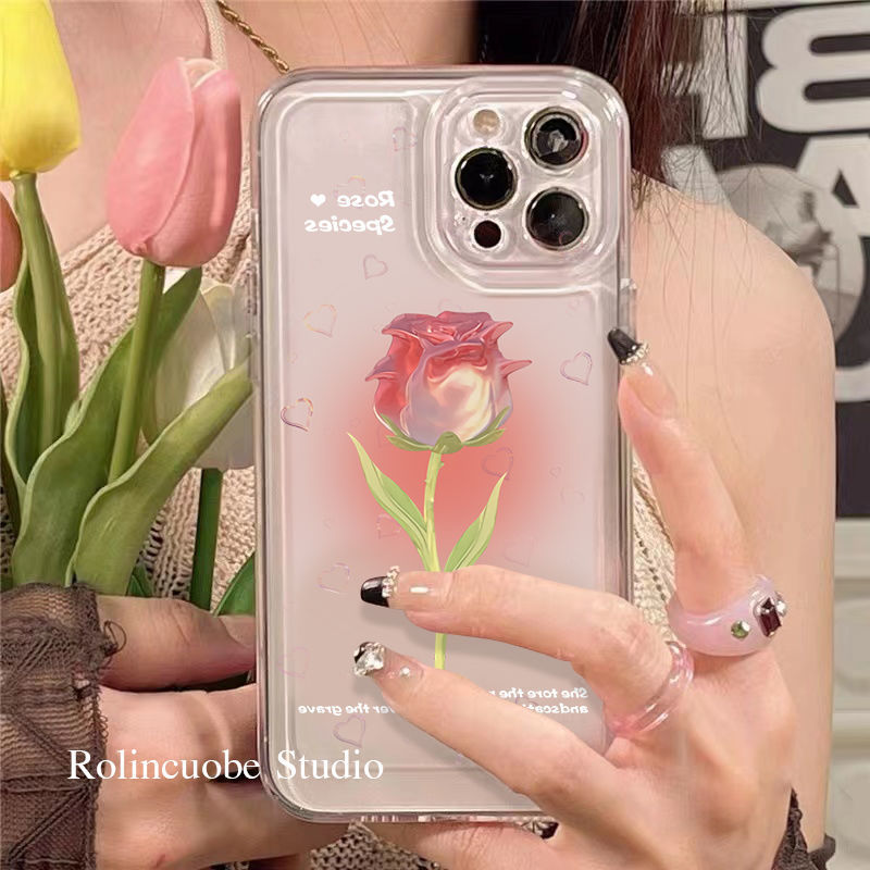 Sweet Rose Flower Phone Case Cover for iphone 14 13 Pro Max 12 11 XR XSMax Clear Shockproof Protective Cases LIN73 - mkkawaiishop