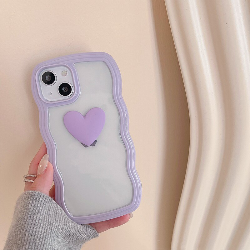 Korean Aesthetic Love Heart Wave Phone Case For iPhone 13 12 11 Pro XS Max X XR Simple Cute Clear Soft Silicone ME18 - mkkawaiishop