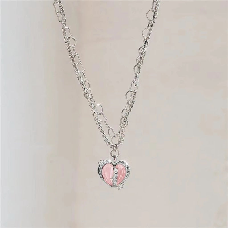 Irregular Crystal Heart Necklace - Cupcake