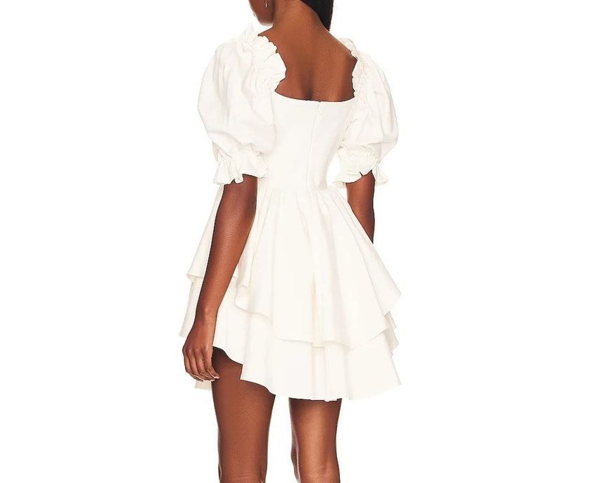 Asymmetrisches Mini-A-Linien-Kleid mit Puffärmeln und Schnürung kk7