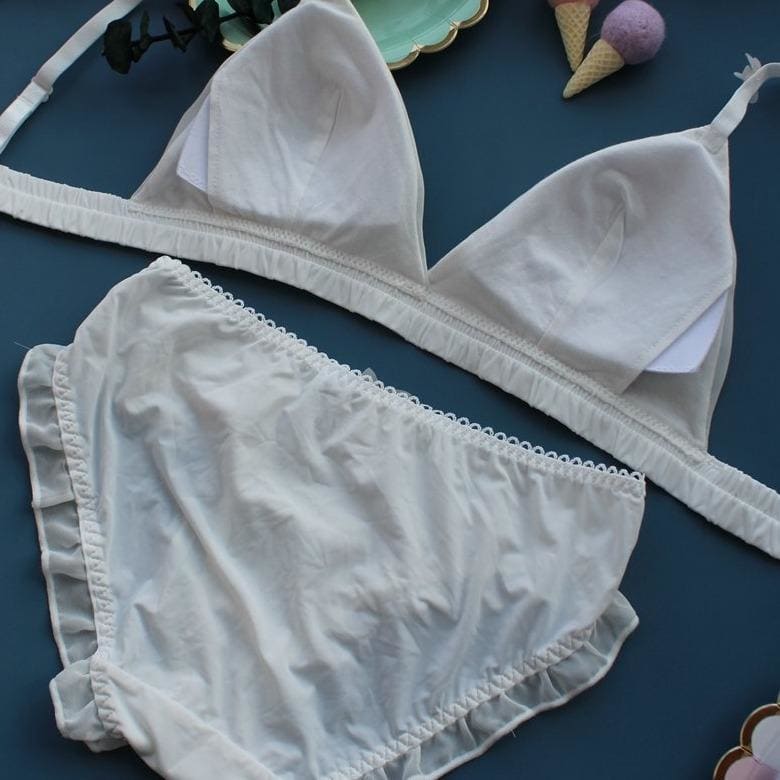 Cute White/Green/Pink 3D Flower Decorated Fairy Lolita Lingerie Set MM1177 - mkkawaiishop