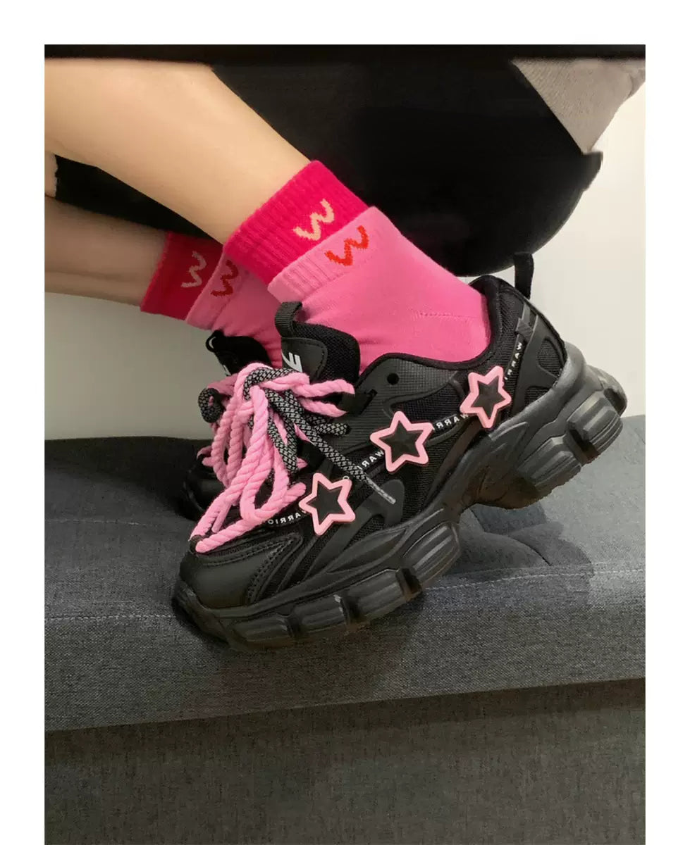 Black Pink Heart Sneakers Shoes