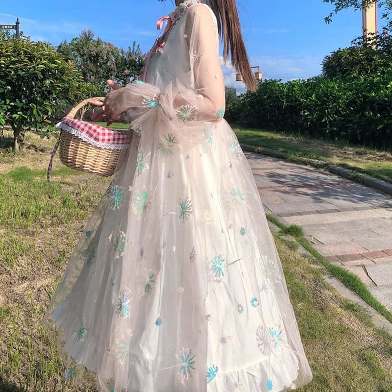 Elegant Lolita Embroidery Chiffon Shiny Fairy Dress MK0829 - mkkawaiishop