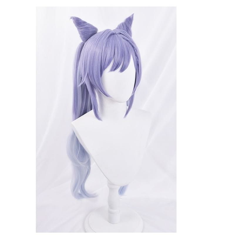 KEQING Gradient Purple Cosplay Long Curly Ponytails Ears Wig MK15298 - mkkawaiishop