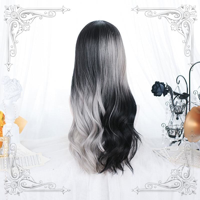 Irregular Black Grey Gradient Long Curly Wig MK16461 - mkkawaiishop