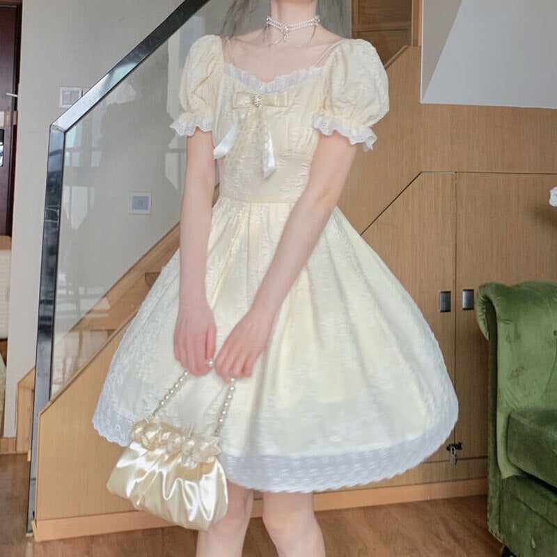 Sweet Kawaii Flower Bud Bowknot Lace Stitching Princess Dress MK17566 - mkkawaiishop