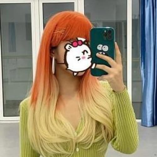 Red Yellow Gradient Long Curly Wig MM0923 - mkkawaiishop