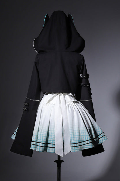Black and Ivory Electronic Cat Print Future Suit Gothic Cool Lolita Dress