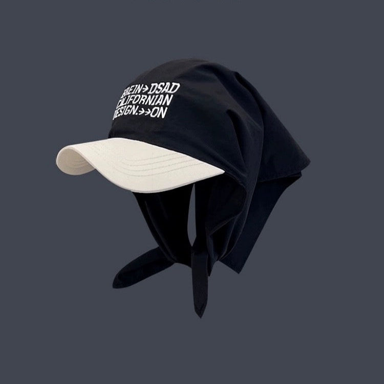 Lettering Embroidered Head Scarf with Brim