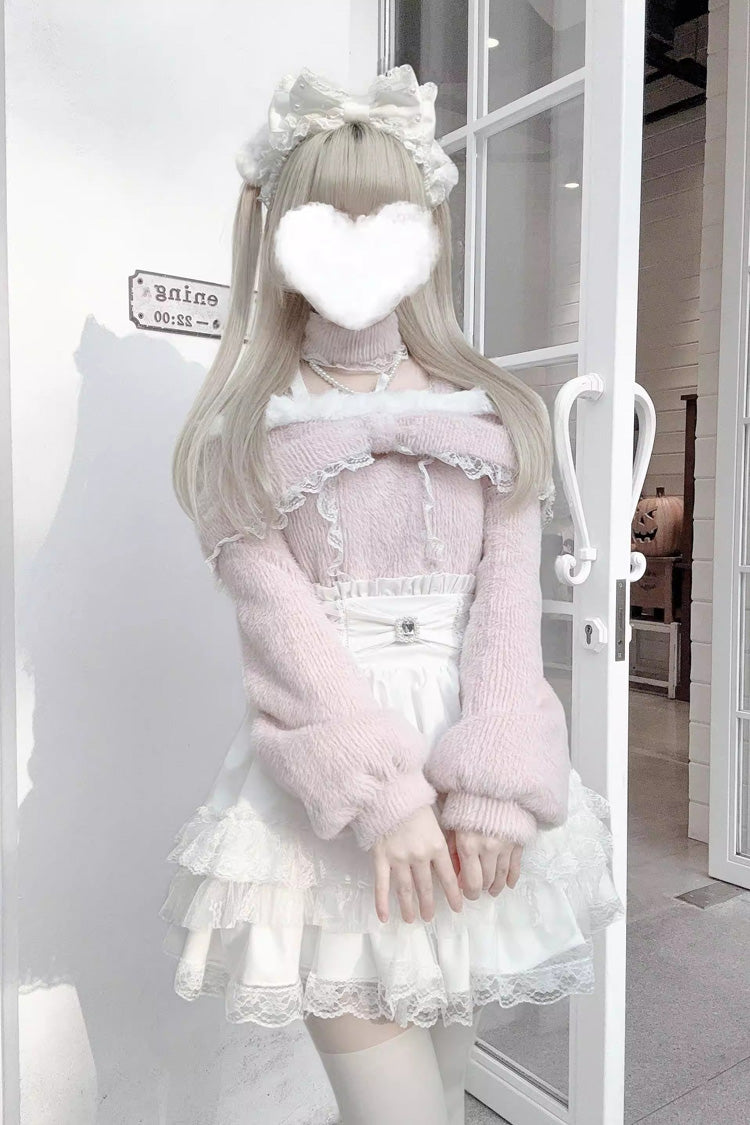Triple-Layer Printed Ruffled Bow Lace Skirt Three Colors