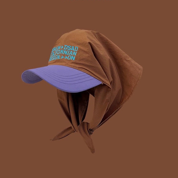 Lettering Embroidered Head Scarf with Brim