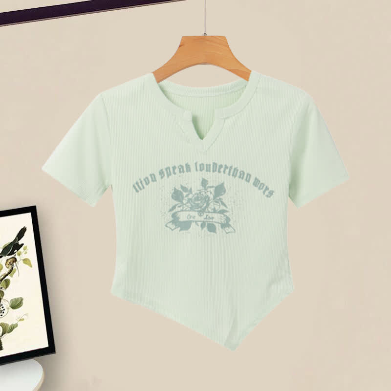 Crop Top T-Shirt Rock mit unregelmäßigem Buchstaben- und Blumendruck 