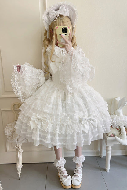 White Dream Prologue Doll Multi-Layered Bow Lace Dress