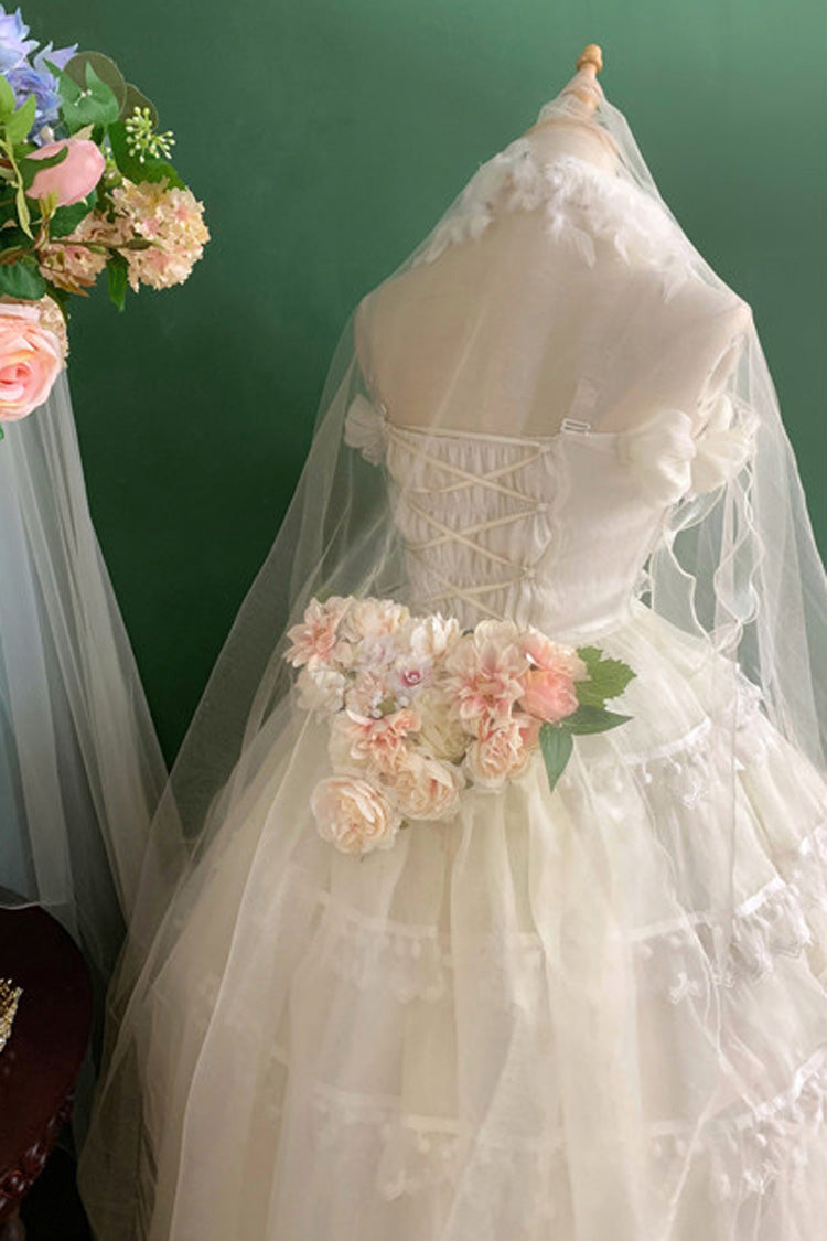 Ivory Ruffled Bow Pearl Decorated Lolita JSK Full Set