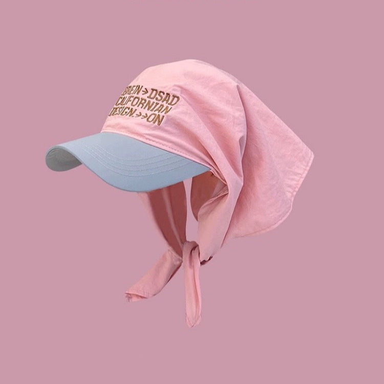 Lettering Embroidered Head Scarf with Brim