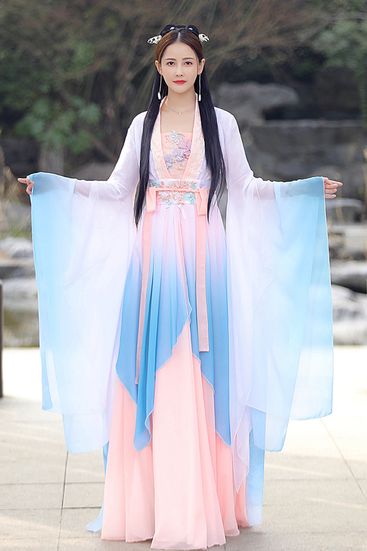 High-Waist Embroidered Hanfu Gown for Women