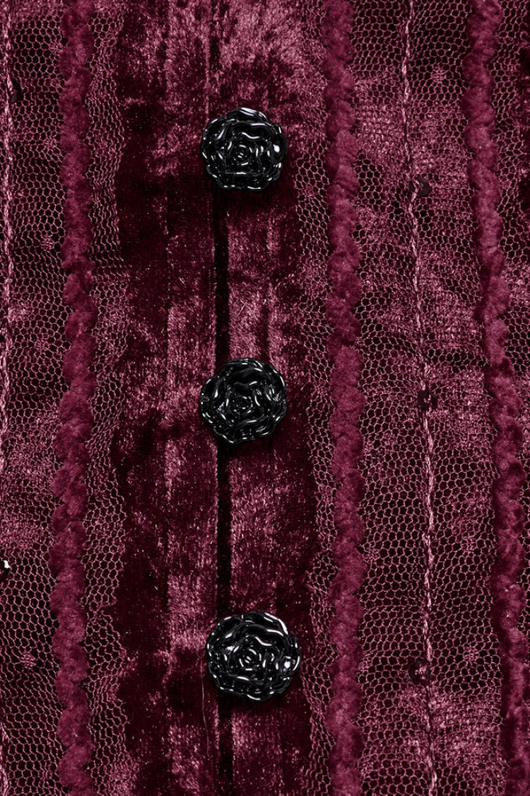 Crimson V-Neck Long Puff Sleeve Goth Blouse