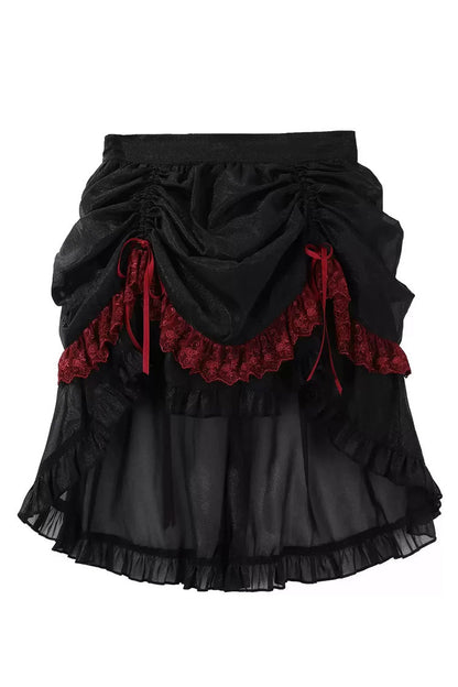 Rotten Bone Flower Lolita Skirt Set with Lace-Up Details - Noir