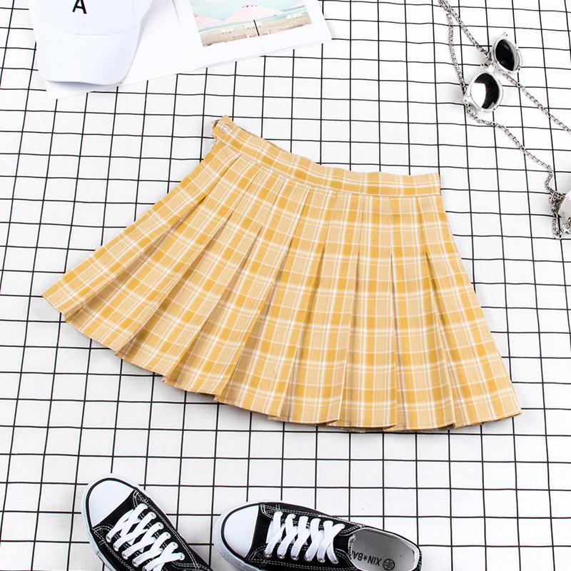 Plaid Uniform A-line High Waist Pleated Skirt