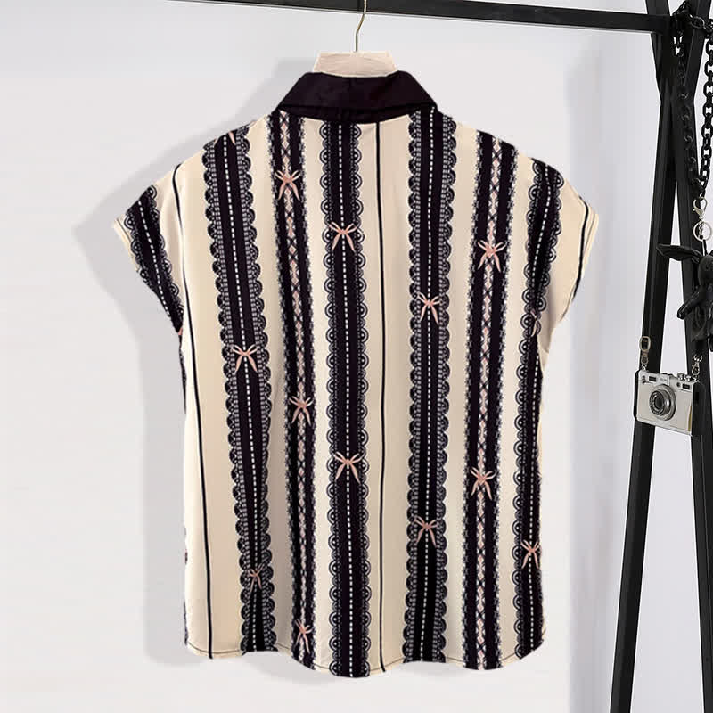 T-Shirt Mesh Casual Belted Print Chiffon Shorts Stripe