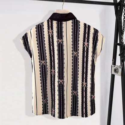 T-Shirt Mesh Casual Belted Print Chiffon Shorts Stripe