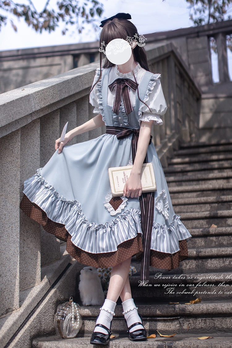 Sleeveless Printed Ruffled Bow Alice College Elegant Lolita Jumper