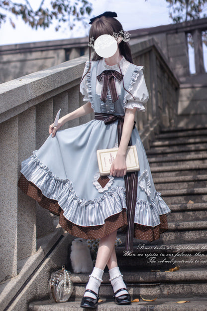 Sleeveless Printed Ruffled Bow Alice College Elegant Lolita Jumper