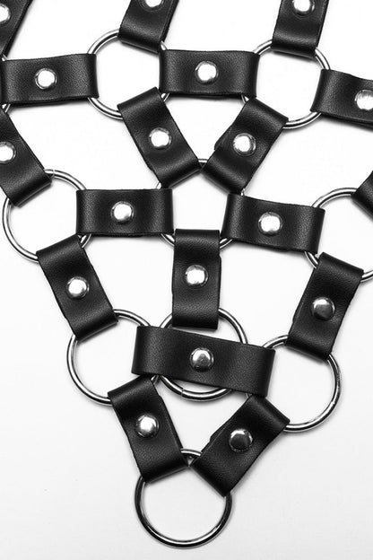 Cutout Ring Punk Crop Top in Stitched Black Faux Leather for Women