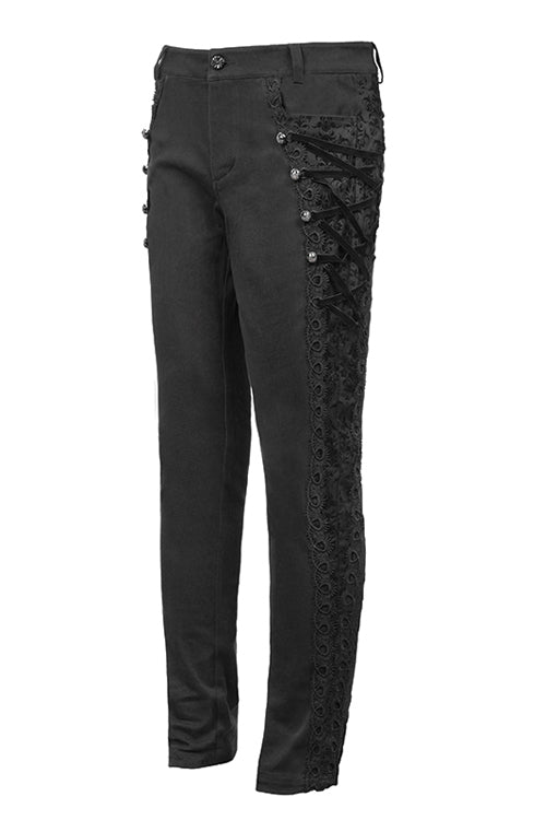 Gothic Side Button Flocked Detail Dress Trousers
