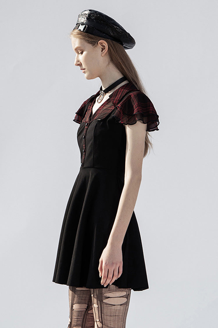 V-Neck Ruffled Chiffon Waisted Skull Punk Dress