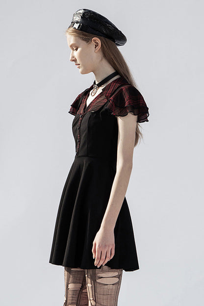V-Neck Ruffled Chiffon Waisted Skull Punk Dress