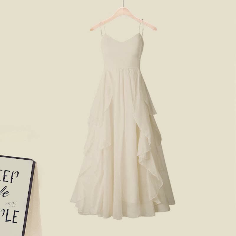 Cross Sweater Knit Slip Dress Flouncing Set