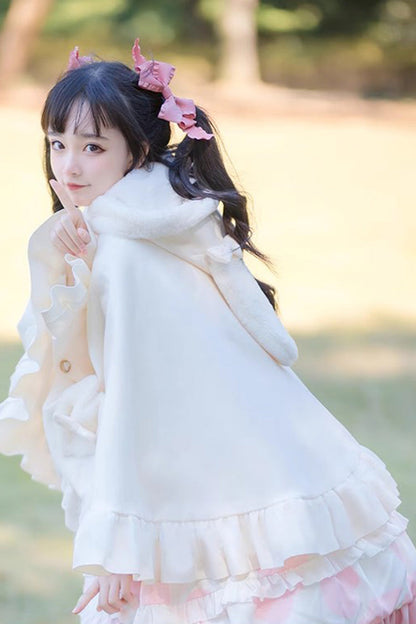 Plush Bunny Ears Princess Cloak Coat