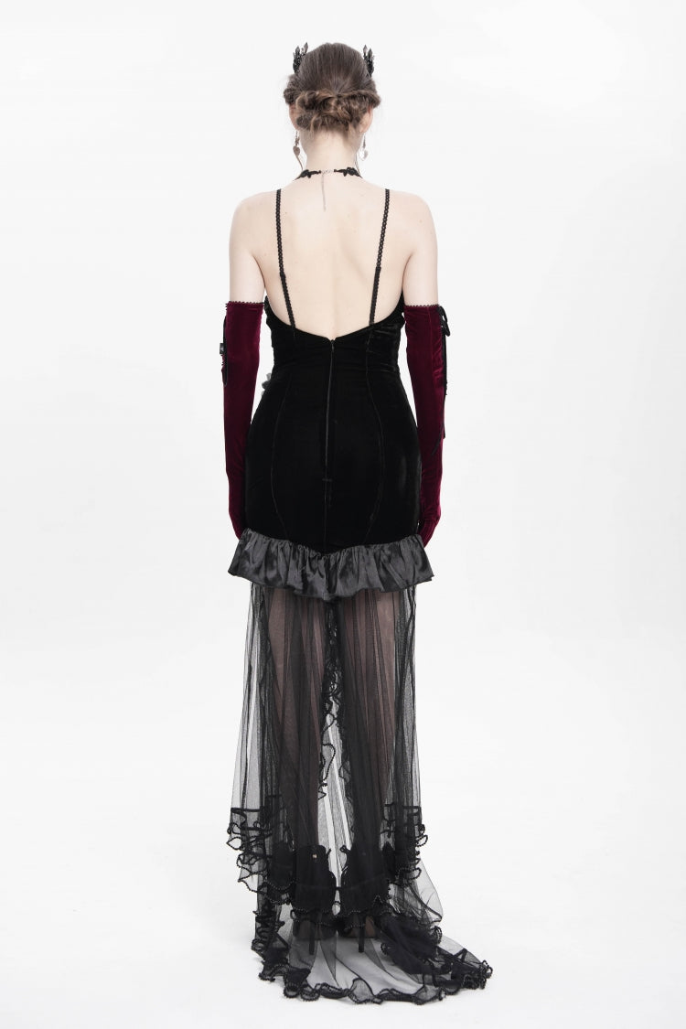 Floral Embroidery Mesh Hem Gothic Long Slip Dress