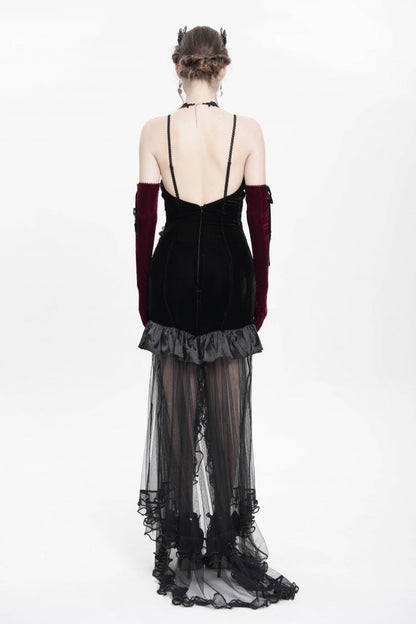 Floral Embroidery Mesh Hem Gothic Long Slip Dress
