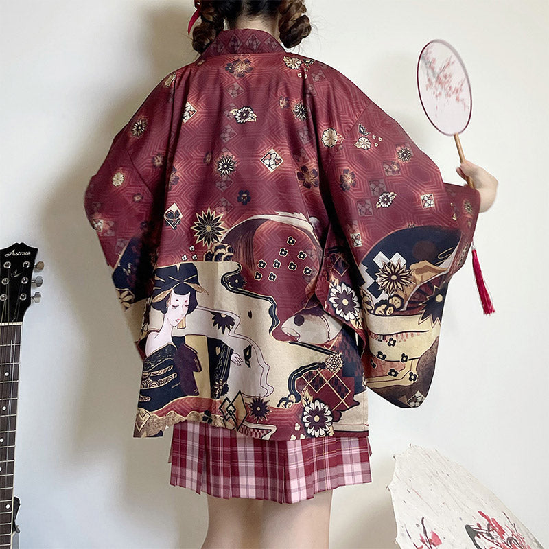 Strickjacke mit Kimono-Oberbekleidung im Vintage-Anime-Print