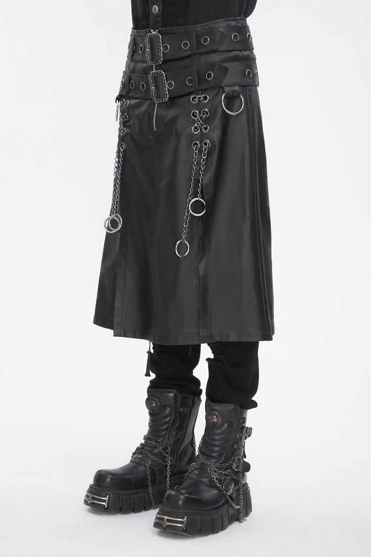 Gothic Skirt with Double Belt and Side Slit