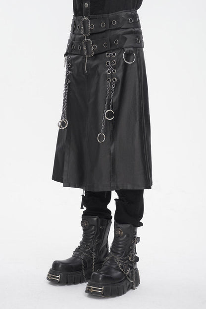 Gothic Skirt with Double Belt and Side Slit