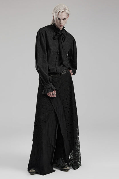 Men's Gothic Long Skirt with Mesh and Ripped Edges