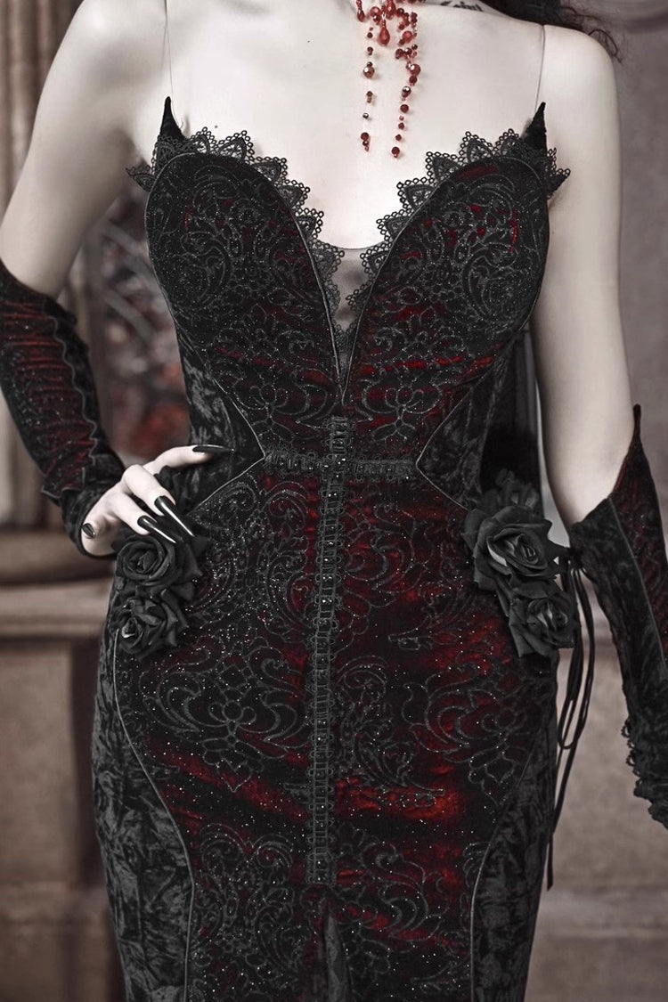 Scarlet Blood Peak Fishtail Lolita Dress with Embroidery - Noir